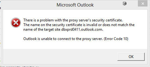 Outlook 2010 Office365 Certificate Error
